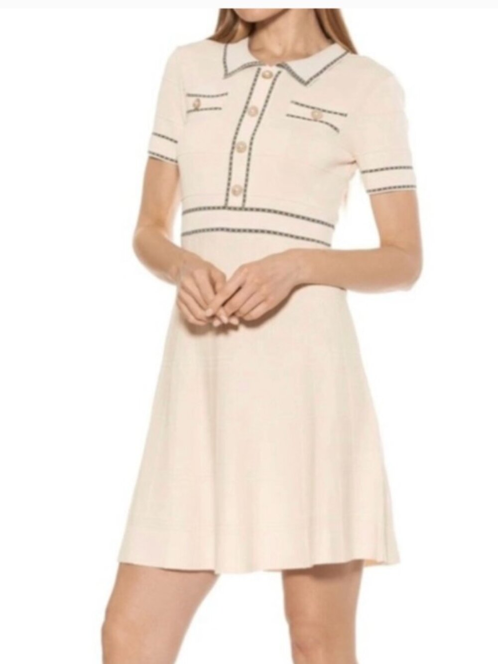 Alexia Admor Francine Knit Dress 4 Ivory Short Sleeve Preppy Old Money Academia